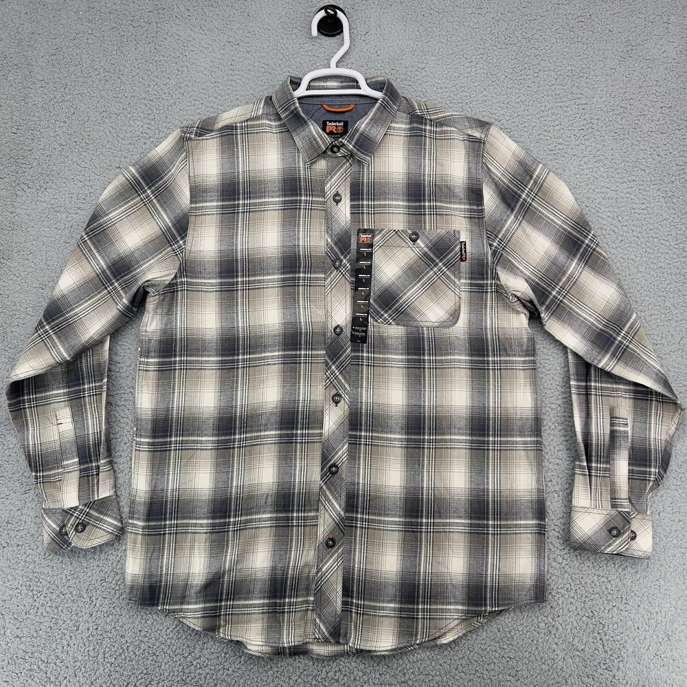 NWT Timberland PRO Flannel Shirt Men's Large Gray Plaid Original Fit Workwear
